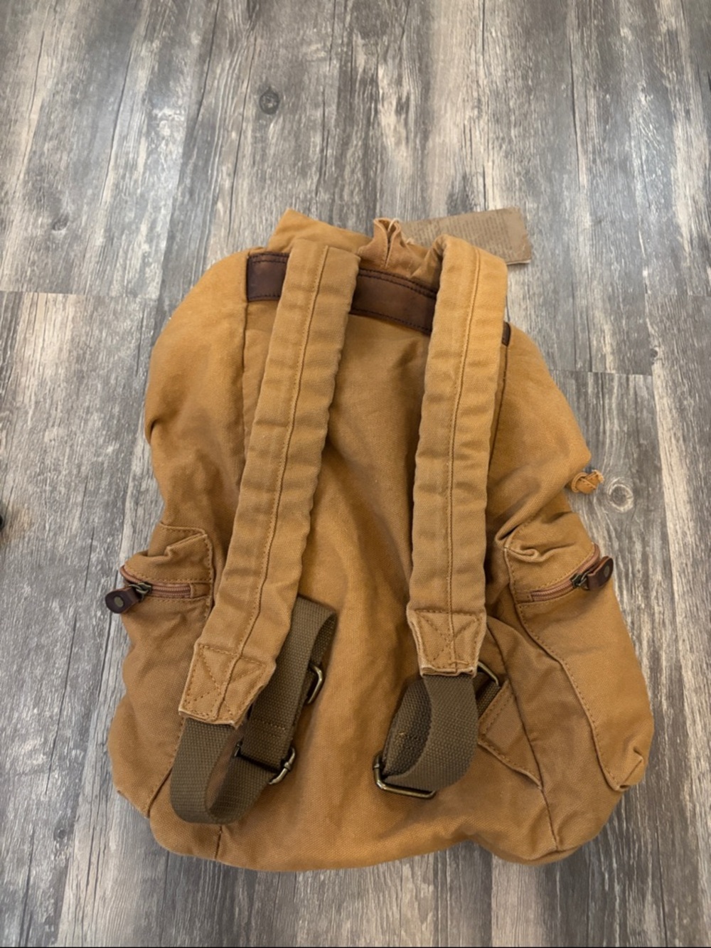 Unbranded Men's Canvas Backpack in Tan with Leather Accents - Picture 5 of 5